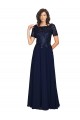 Bleu marine foncé Trapèze Col rond Mousseline Longue Robes demoiselle d'honneur / Robes de bal Pas Cher