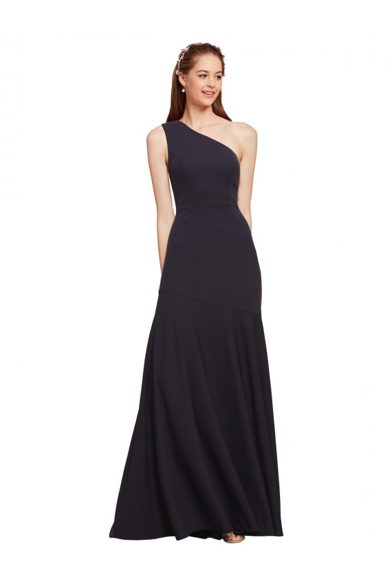 Bleu marine foncé Trapèze Crêpe Stretch Longue Formelles Robes demoiselle d'honneur / Robes de soirée / Robes de bal Pas Cher