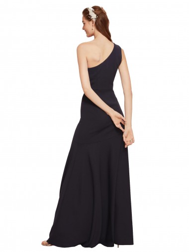 Bleu marine foncé Trapèze Crêpe Stretch Longue Formelles Robes demoiselle d'honneur / Robes de soirée / Robes de bal
