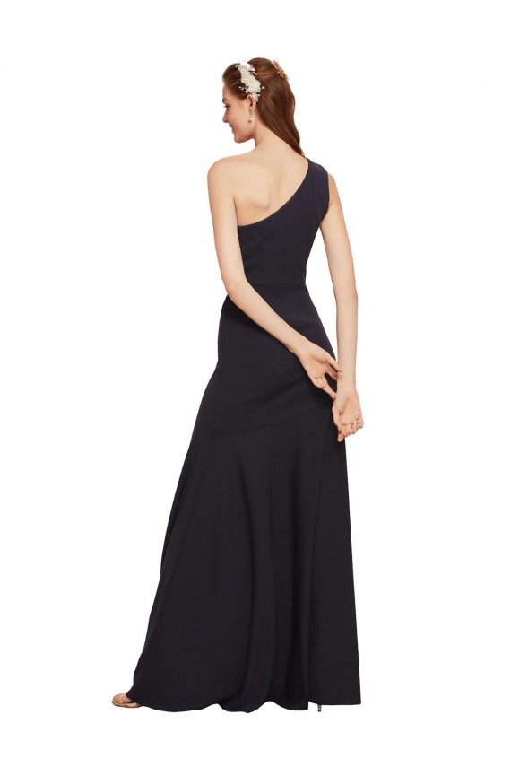 Bleu marine foncé Trapèze Crêpe Stretch Longue Formelles Robes demoiselle d'honneur / Robes de soirée / Robes de bal Pas Cher