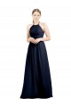 Bleu marine foncé Trapèze Licou Col Haut Mousseline Longue Robes demoiselle d'honneur Pas Cher