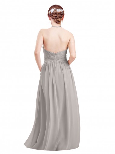 Bleu marine foncé Trapèze Licou Col Haut Mousseline Longue Robes demoiselle d'honneur