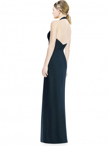 Bleu marine foncé Trapèze Licou Col V Mousseline Longue Robes demoiselle d'honneur