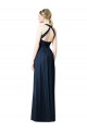 Bleu marine foncé Trapèze Licou Col V Mousseline Longue Robes demoiselle d'honneur Pas Cher