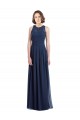 Bleu marine foncé Trapèze Licou Mousseline Longue Robes demoiselle d'honneur Pas Cher