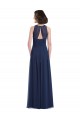 Bleu marine foncé Trapèze Licou Mousseline Longue Robes demoiselle d'honneur Pas Cher
