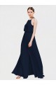 Bleu marine foncé Trapèze Licou Mousseline Longue Robes demoiselle d'honneur Pas Cher