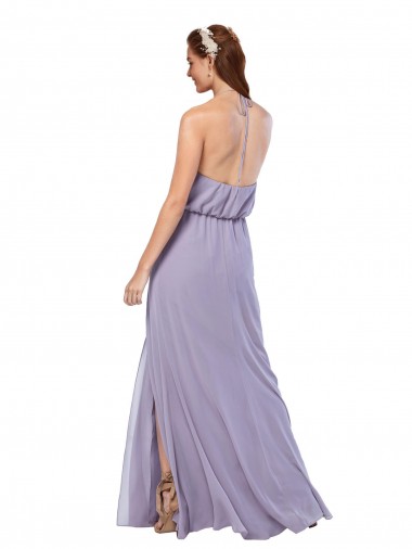 Bleu marine foncé Trapèze Licou Mousseline Longue Robes demoiselle d'honneur