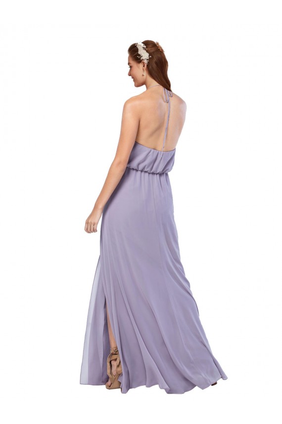 Bleu marine foncé Trapèze Licou Mousseline Longue Robes demoiselle d'honneur Pas Cher