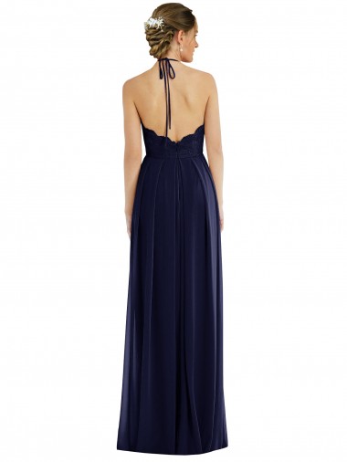 Bleu marine foncé Trapèze Licou Mousseline Longue Robes demoiselle d'honneur