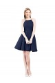 Bleu marine foncé Trapèze Licou Satiné Courte Robes demoiselle d'honneur / Robes de cocktail Pas Cher