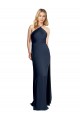 Bleu marine foncé Trapèze Licou Satiné Stretch Longue Formelles Robes demoiselle d'honneur / Robes de soirée / Robes de bal Pas Cher