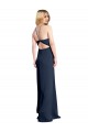 Bleu marine foncé Trapèze Licou Satiné Stretch Longue Formelles Robes demoiselle d'honneur / Robes de soirée / Robes de bal Pas Cher