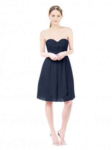 Bleu marine foncé Trapèze Mousseline Courte Robes demoiselle d'honneur / Robes de cocktail Pas Cher