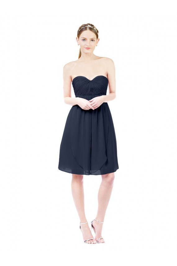 Bleu marine foncé Trapèze Mousseline Courte Robes demoiselle d'honneur / Robes de cocktail Pas Cher