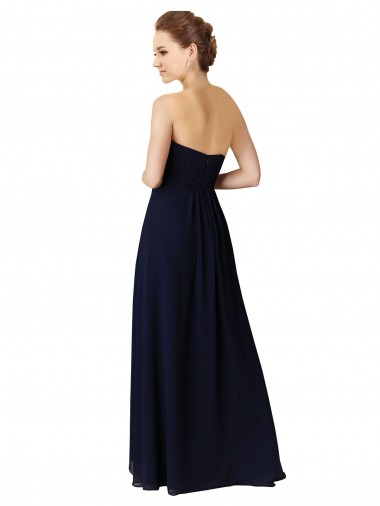Bleu marine foncé Trapèze Mousseline Longue Asymétrique Robes demoiselle d'honneur