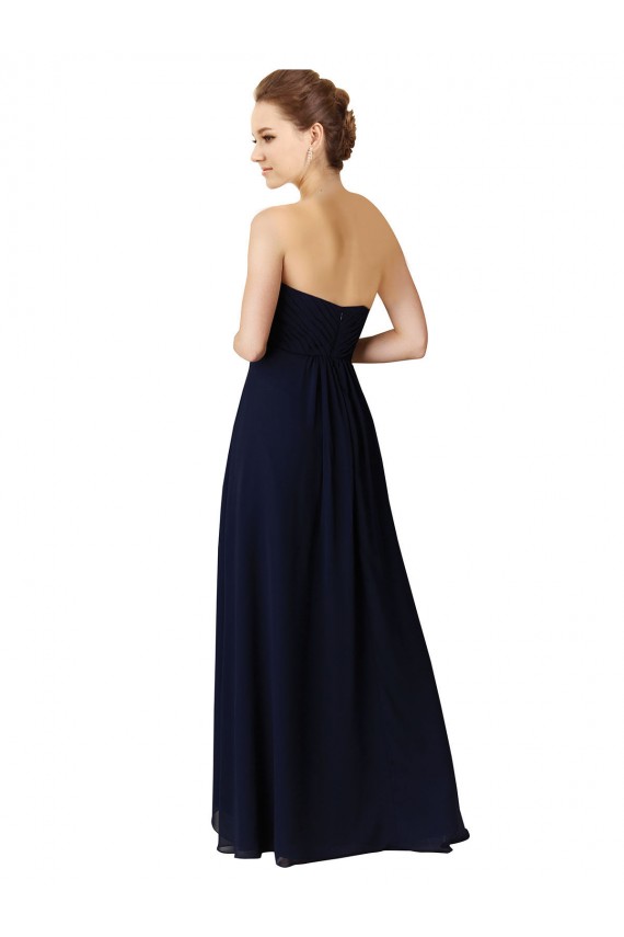 Bleu marine foncé Trapèze Mousseline Longue Asymétrique Robes demoiselle d'honneur Pas Cher