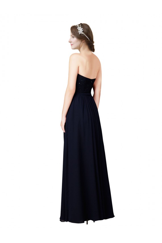Bleu marine foncé Trapèze Mousseline Longue Robes demoiselle d'honneur Pas Cher