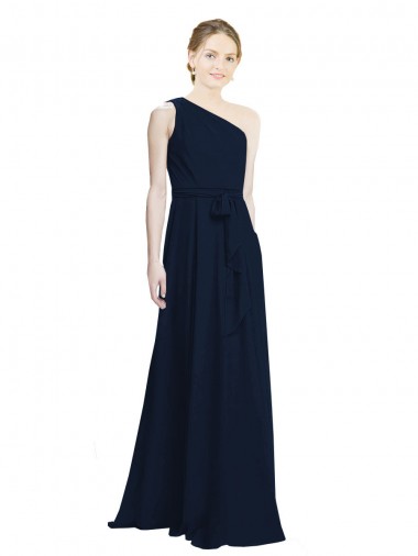 Bleu marine foncé Trapèze Mousseline Longue Robes demoiselle d'honneur Pas Cher