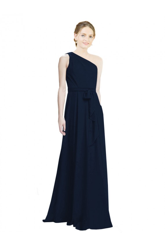 Bleu marine foncé Trapèze Mousseline Longue Robes demoiselle d'honneur Pas Cher