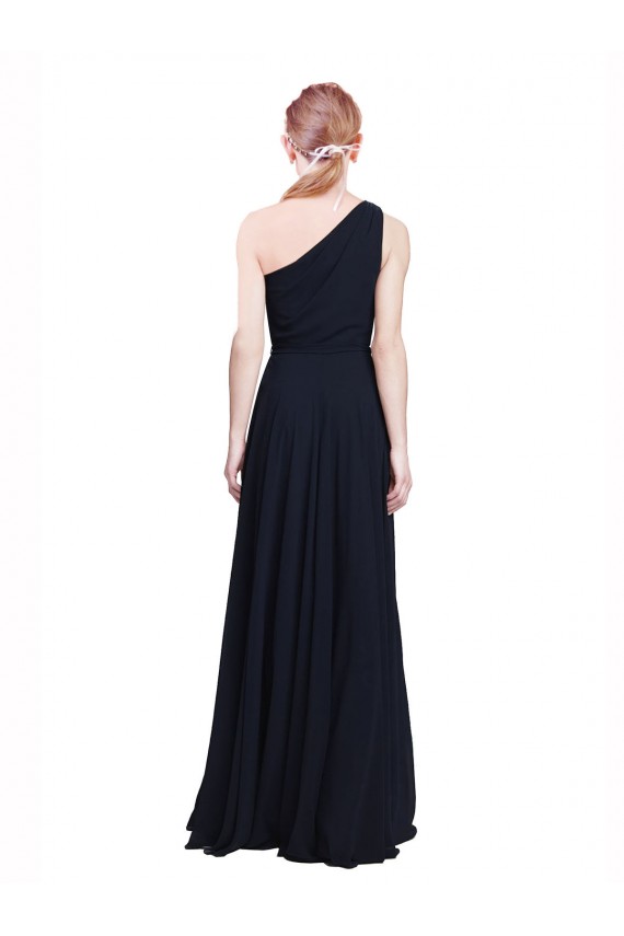 Bleu marine foncé Trapèze Mousseline Longue Robes demoiselle d'honneur Pas Cher
