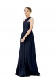 Bleu marine foncé Trapèze Mousseline Longue Robes demoiselle d'honneur Pas Cher