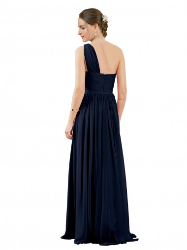 Bleu marine foncé Trapèze Mousseline Longue Robes demoiselle d'honneur