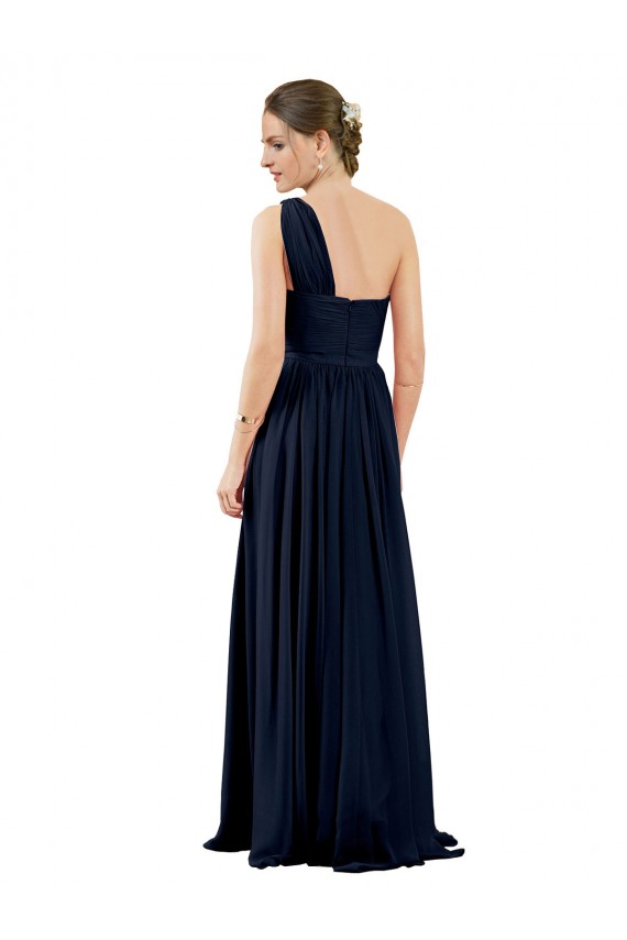 Bleu marine foncé Trapèze Mousseline Longue Robes demoiselle d'honneur Pas Cher