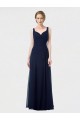 Bleu marine foncé Trapèze Mousseline Longue Robes demoiselle d'honneur Pas Cher