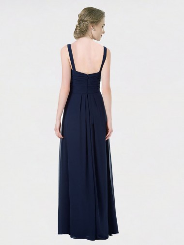 Bleu marine foncé Trapèze Mousseline Longue Robes demoiselle d'honneur