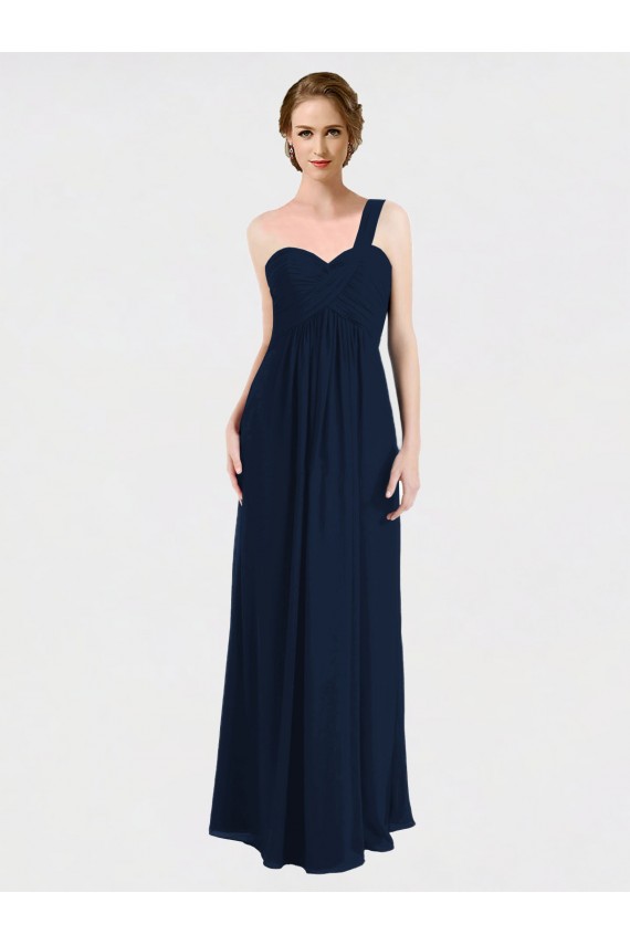 Bleu marine foncé Trapèze Mousseline Longue Robes demoiselle d'honneur Pas Cher