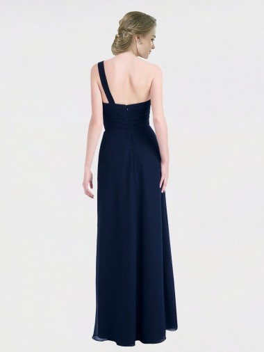 Bleu marine foncé Trapèze Mousseline Longue Robes demoiselle d'honneur