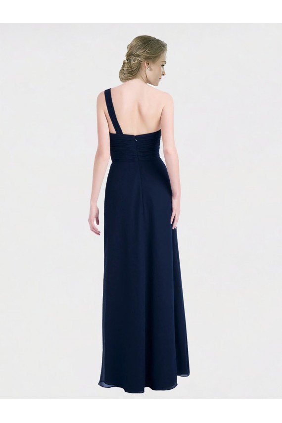 Bleu marine foncé Trapèze Mousseline Longue Robes demoiselle d'honneur Pas Cher