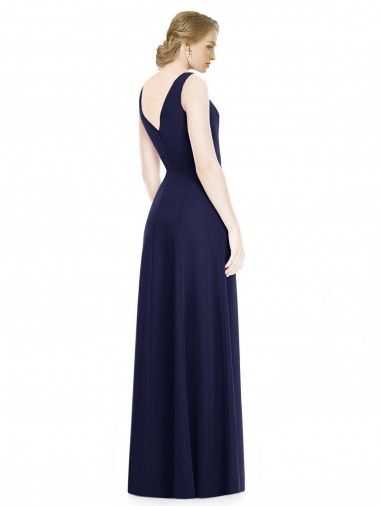Bleu marine foncé Trapèze Mousseline Longue Robes demoiselle d'honneur