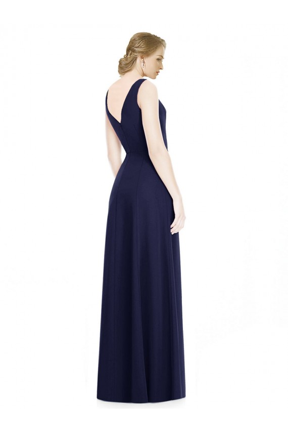 Bleu marine foncé Trapèze Mousseline Longue Robes demoiselle d'honneur Pas Cher