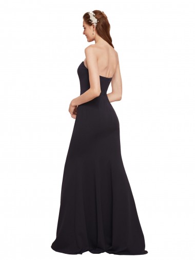 Bleu marine foncé Trapèze Sans bretelle Crêpe Stretch Longue Formelles Robes demoiselle d'honneur / Robes de soirée / Robes de bal