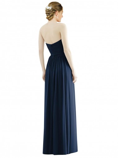 Bleu marine foncé Trapèze Sans bretelle Mousseline Longue Formelles Robes demoiselle d'honneur / Robes de soirée