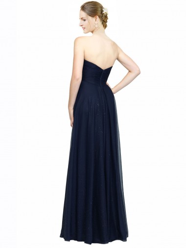Bleu marine foncé Trapèze Sans bretelle Mousseline Longue Robes demoiselle d'honneur