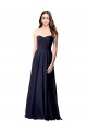 Bleu marine foncé Trapèze Sans bretelle Mousseline Longue Robes demoiselle d'honneur Pas Cher
