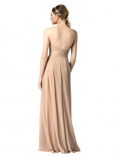 Bleu marine foncé Trapèze Sans bretelle Mousseline Longue Robes demoiselle d'honneur