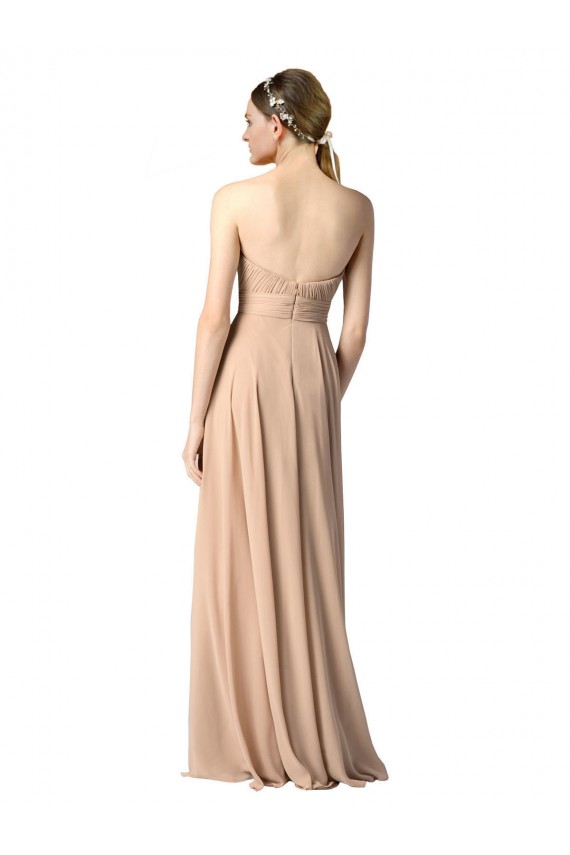 Bleu marine foncé Trapèze Sans bretelle Mousseline Longue Robes demoiselle d'honneur Pas Cher
