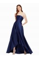Bleu marine foncé Trapèze Sans bretelle Satiné Longue Asymétrique Formelles Robes demoiselle d'honneur / Robes de soirée / Robes de bal Pas Cher