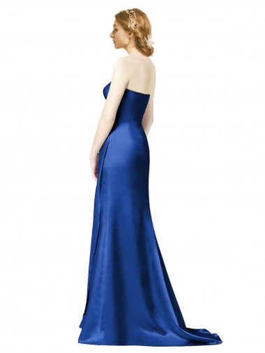 Bleu marine foncé Trapèze Sans bretelle Satiné Longue Robes demoiselle d'honneur