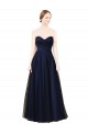 Bleu marine foncé Trapèze Sans bretelle Tulle Longue Robes demoiselle d'honneur Pas Cher