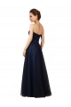 Bleu marine foncé Trapèze Sans bretelle Tulle Longue Robes demoiselle d'honneur Pas Cher