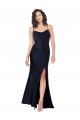 Bleu marine foncé Trapèze Satiné Soyeux Longue Formelles Robes demoiselle d'honneur / Robes de soirée / Robes de bal Pas Cher