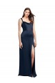 Bleu marine foncé Trapèze Satiné Stretch Longue Formelles Robes demoiselle d'honneur / Robes de soirée / Robes de bal Pas Cher