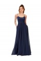 Bleu marine foncé Trapèze Scoop Mousseline Dentelle Longue Robes demoiselle d'honneur Pas Cher