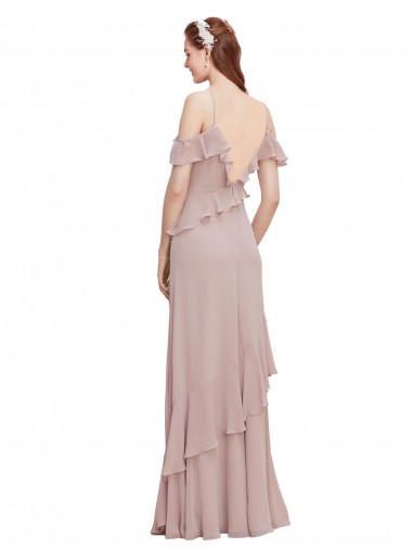 Bleu marine foncé Trapèze Épaule Dénudée Bretelles spaghetti Mousseline Longue Robes demoiselle d'honneur