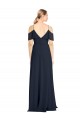 Bleu marine foncé Trapèze Épaule Dénudée Bretelles spaghetti Mousseline Longue Robes demoiselle d'honneur Pas Cher